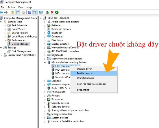 Bật driver chuột không dây