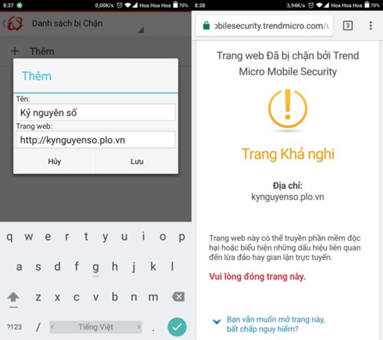 Cach chan trang web tren Android