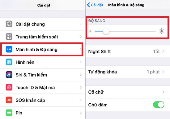 điều chỉnh độ sáng màn hình