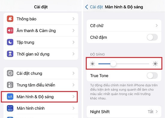 Giảm độ sáng màn hình trên iPhone 14