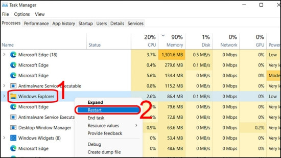 Khởi động lại Windows Explorer