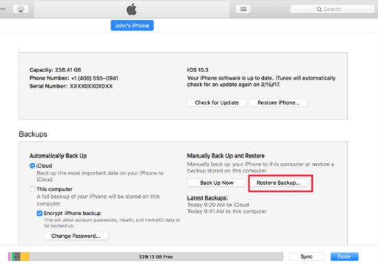 Restore iPhone XS bằng iTunes