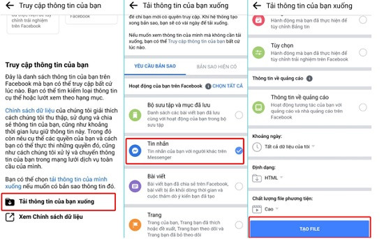 Tạo file bản sao tin nhắn messenger