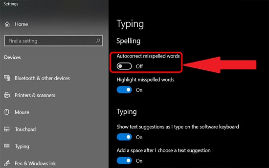 Tắt Autocorrect misspelled words