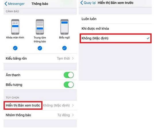 Thông báo Messenger hiện nội dung tin nhắn trên iOS