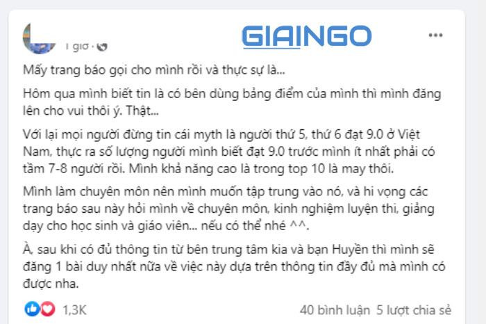 thầy giáo đạt 9.0 ielts lên tiếng về nữ sinh 2k2