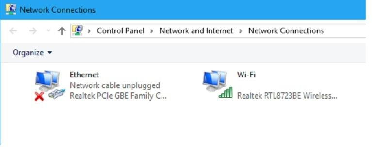 Network Connections hiển thị