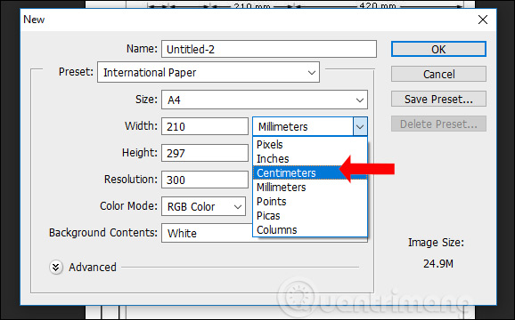 Tạo khổ giấy A4 trong photoshop như thế nào