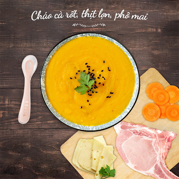 Cháo cà rốt, thịt lợn, phô mai cho bé thiếu cân