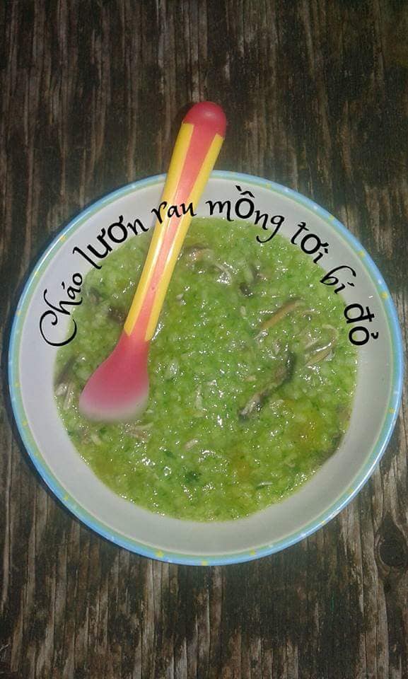 cháo lươn rau mồng tơi bí đỏ cho con ăn dặm