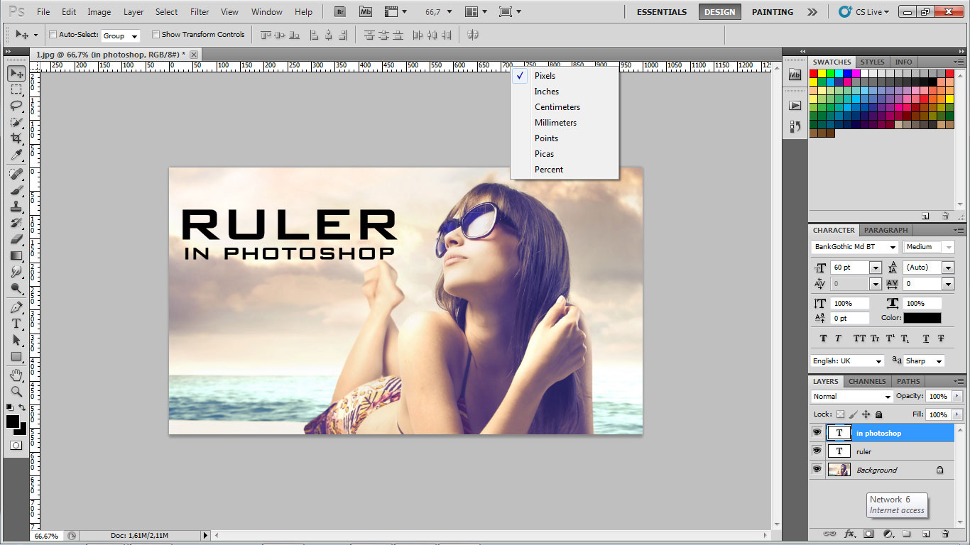 đo khoảng cách trong photoshop