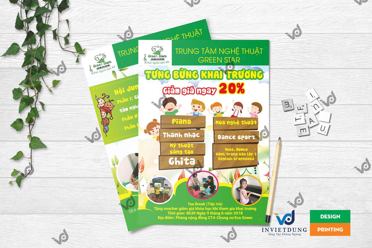 Mẫu tờ rơi khai trương trung tâm nghệ thuật Green Star