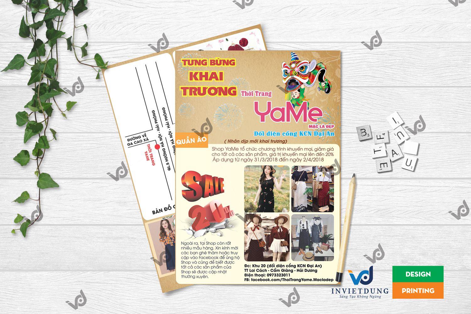 Tờ rơi khai trương cửa hàng thời trang YAME