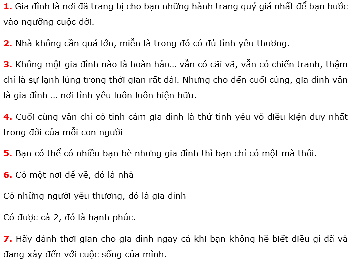 Stt hay về gia đình