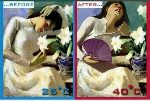 ảnh chế cô gái trong tranh chịu không nổi với cái nóng của mùa hè